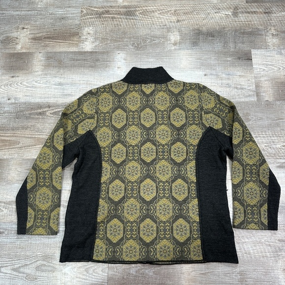 Icelandic Zip Yellow Gray Wool Blend Zip Pockets Women Knit Jacket Sweater Sz 2X - Picture 2 of 12